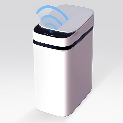 Loasil-H Automatic Smart Trash Can for Bathroom - Anti-Bag Slip Lid, Motion Sensor, 3 Gallon Capacity for Bedroom, Office, Kitchen, 12.6x9x6in (White)