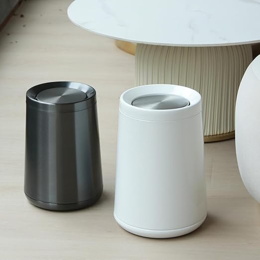 8L/2.1GALbrass Garbage can with Swing lid，Brushed Nickel Gold Trash can,Matte Gold Trash can for Bathroom,Powder Room,Bedroom,Laundry Room (white-32-8l)