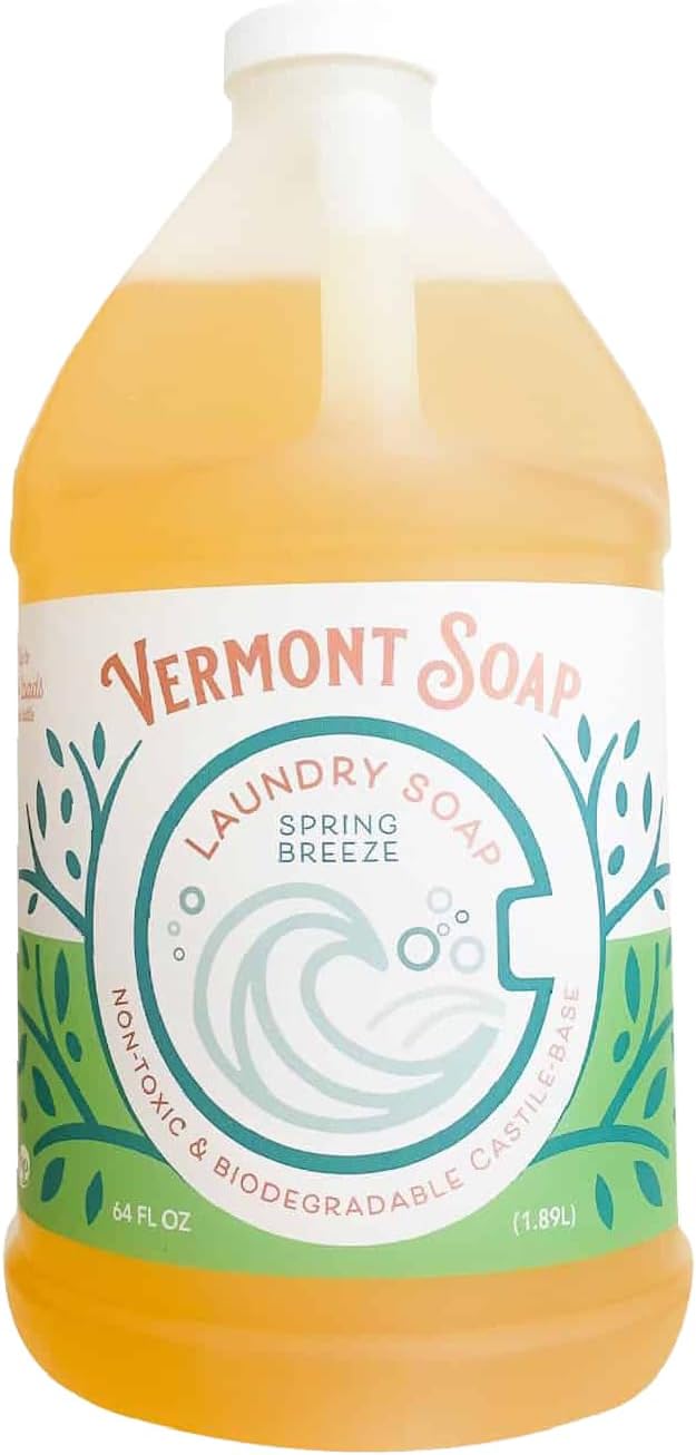 Vermont Soap Laundry Detergent, Laundry Soap, Natural Laundry Detergent Liquid, Baby Detergent, washing — Spring Breeze, 64 Fl Oz