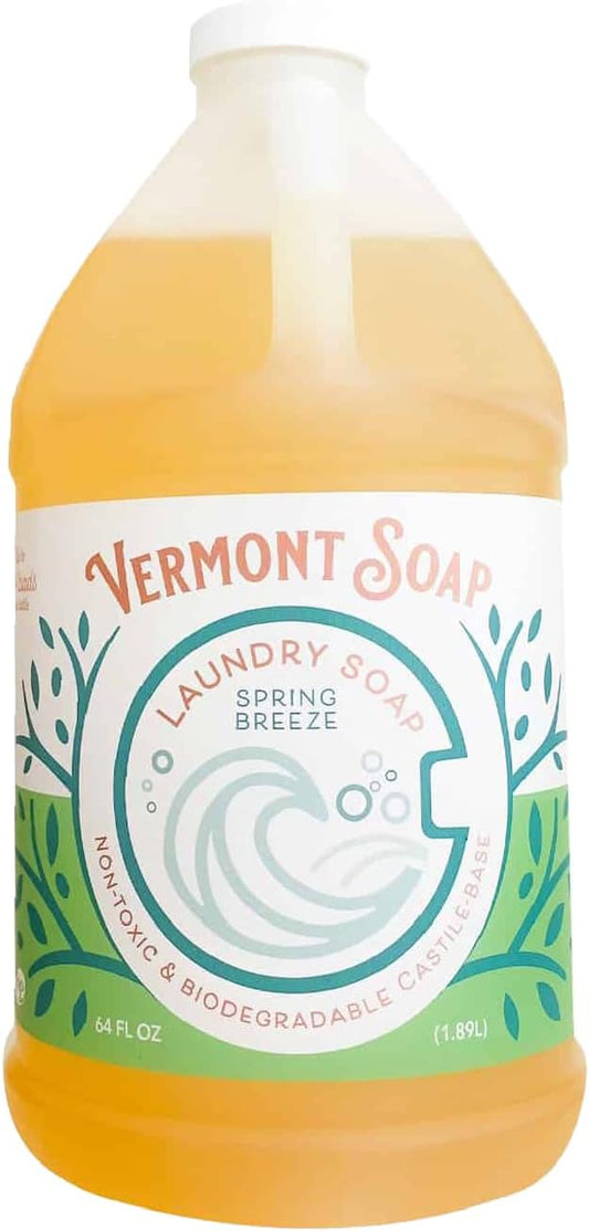 Vermont Soap Laundry Detergent, Laundry Soap, Natural Laundry Detergent Liquid, Baby Detergent, washing — Spring Breeze, 64 Fl Oz