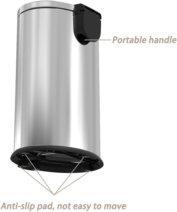 Trash Can with Lid - Assembled in USA 40 Liter/10.5 Gallon Stainless Steel Trash Can with Odor Protection Kitchen Garbage cans with Soft-Close Foot Pedal for Bathroom Home Office, Silver