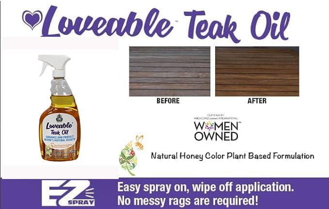 EcoDecors Loveable 24oz Bottle Teak Oil Teak Cleaner Protective, Wood Restorer Eco Household Wood Furniture Cleaner Spray bottle For Hardwood Furniture – Certified EPA Safer Choice - 32 oz