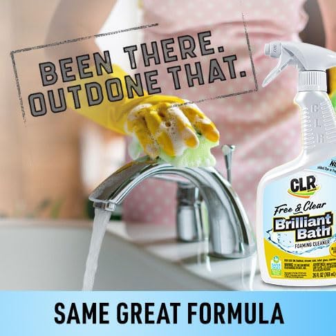 CLR Brands® Brilliant Bath Foaming Bathroom Cleaner Spray Free & Clear, No Added Dyes or Fragrances, Soap Scum and Hard Water Stain Remover, Use on Showers, Baths, Toilets and More, 26 Oz (Pack of 1)
