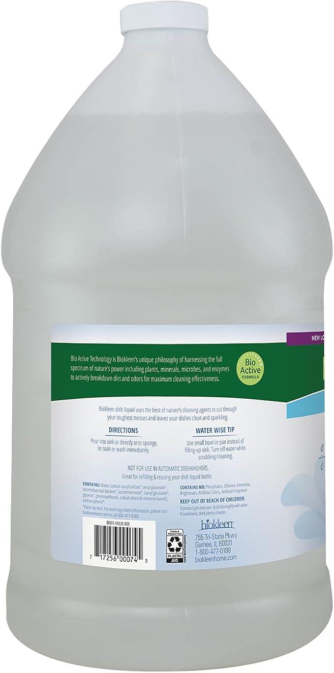 Biokleen Free & Clear Dish Soap - Dish Liquid, Dishwashing Cleaner, Eco-Friendly, Non-Toxic, Plant-Based, No Artificial Fragrance, Colors or Preservatives, Unscented