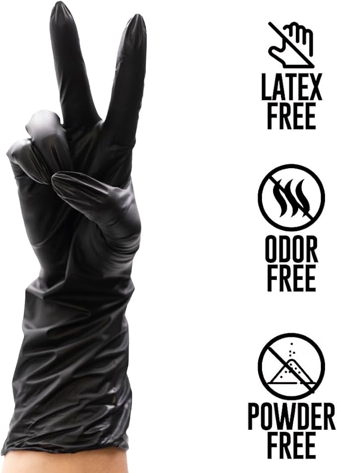 Colortrak Extended Cuff Black Vinyl Disposable Gloves - Non-Latex, Powder-Free, Odor-Free, Extra Coverage for Protection