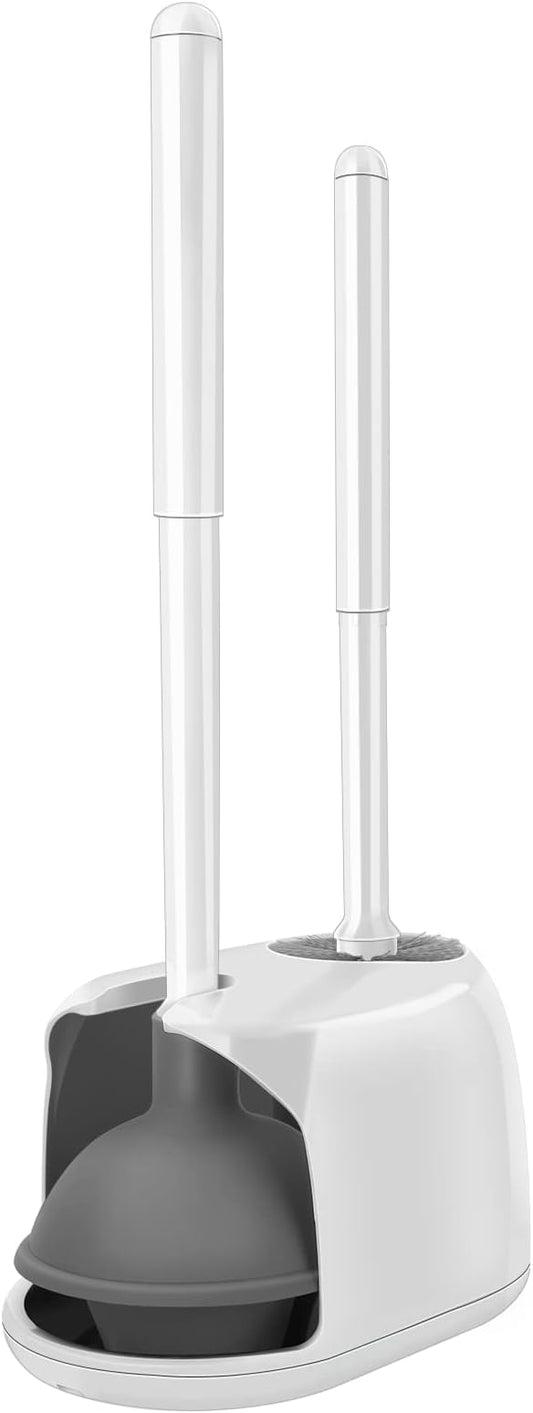 SetSail Toilet Brush and Plunger Set, Toilet Plungers for Bathroom Heavy Duty Toilet Bowl Brush and Holder Hidden Toilet Plunger and Brush Set for Deeply Cleaning - White