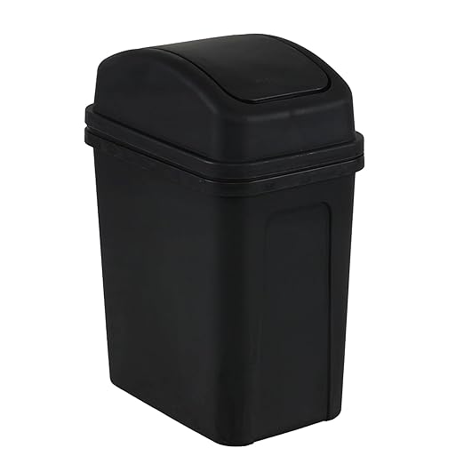 1.8 Gallon Plastic Trash Can, Small Swing Top Trash Can, Black