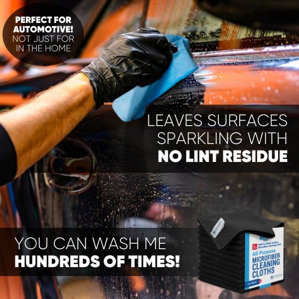 Microfiber Wholesale Cleaning Cloths (48 Pack) | Size 12" x 12"| All Purpose Microfiber Towels - Clean, Dust, Polish, Scrub, Absorbent (Black)
