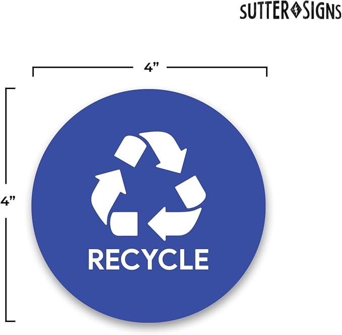 Sutter Signs 3pk Recycle Stickers for Trash Bins | 4" Weatherproof Waste Management Label Sign Decals for Garbage Cans, Outside Waste, and Recycling Bins