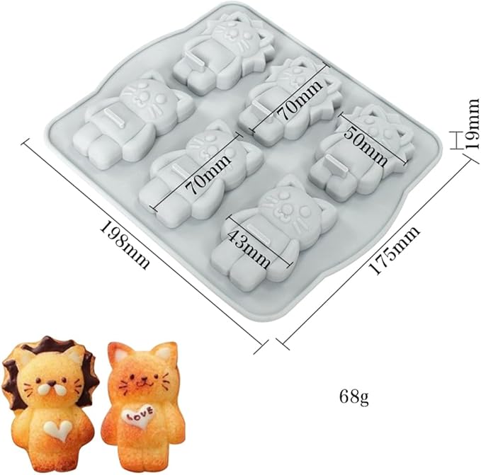 Silicone Mold for Cake DIY Baking Chocolate Eco-Friendly Cake Mold Candy Chocolate Cake Mould Baking DIY Kitchen Accessiories (Lion Cat Q_7.92 X7 X0.76 inch)