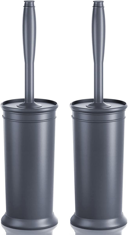 Toilet Brush and Holder 2 Pack, Toilet Bowl Brush with Extra Long Handle, Toilet Scrubber and Covered Holder, Toilet Brushes for Bathroom-Space Saving, Covered Brush, Durable, Deep Cleaning(Grey)