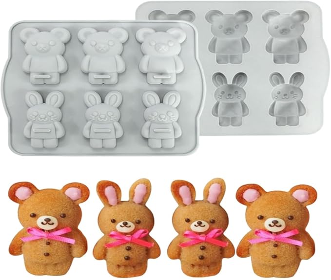 Candy Animal Silicone Mold Rabbit Bear Shape Chocolate Soap Cake Decorating DIY Kitchenware Bakeware Ice Mold Baking Tools (Rabbit Bear R_7.92 X7 X0.76 inch)