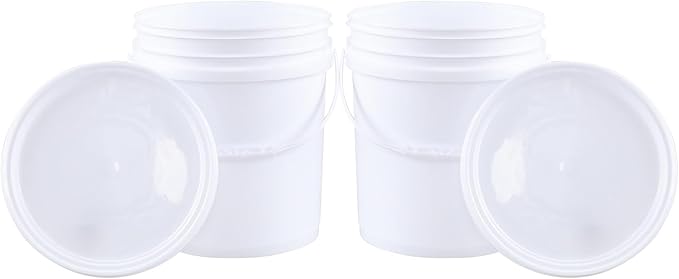 7 Gallon Bucket, Heavy Duty Plastic Bucket with Comfortable Handle, White Bucket & Lid, Pack of 4