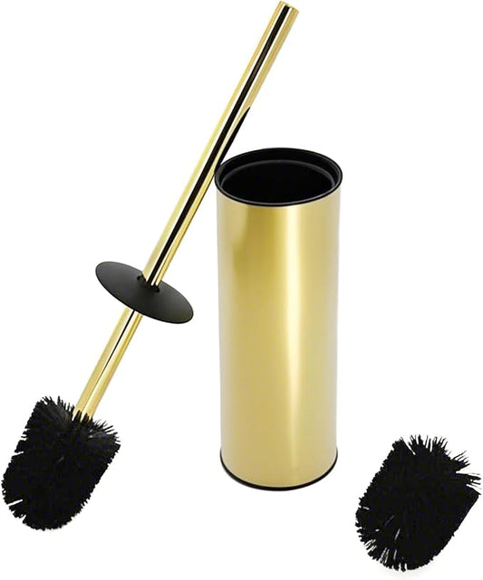 Toilet Brush and Holder,304 Stainless Steel Toilet Brush with Long Brush Handle,Toilet Bowl Brush for Bathroom Cleaning,2 Bristle Heads, Gold