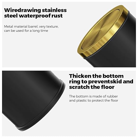 4.7 Gallon/18L Stainless Steel Bathroom Trash Can,Black and Gold Garbage Bin with Swing Lid,Round,Elegant Waste Basket,for Toilet,Kitchen,Living Room,Hotel,Home (18L-Black)