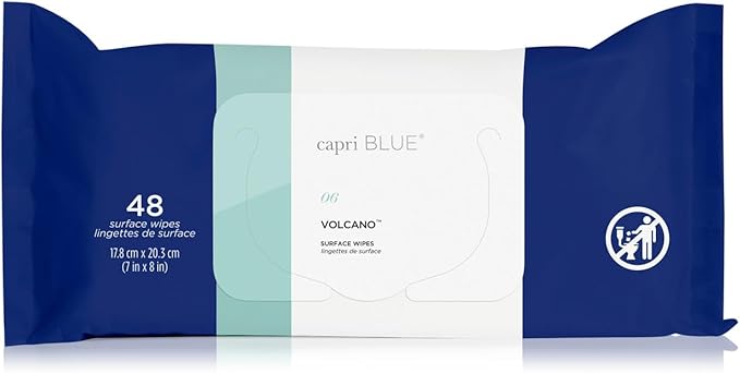 Capri Blue Volcano Multi Surface Wipes - Multi-Purpose Cleaning Wipes with Grapefruit & Tangerine Essential Oils - Safe for Countertops, Walls, and More - Non-toxic, Vegan & Cruelty Free (48 count)