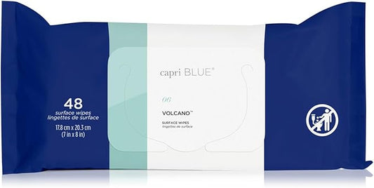 Capri Blue Volcano Multi Surface Wipes - Multi-Purpose Cleaning Wipes with Grapefruit & Tangerine Essential Oils - Safe for Countertops, Walls, and More - Non-toxic, Vegan & Cruelty Free (48 count)