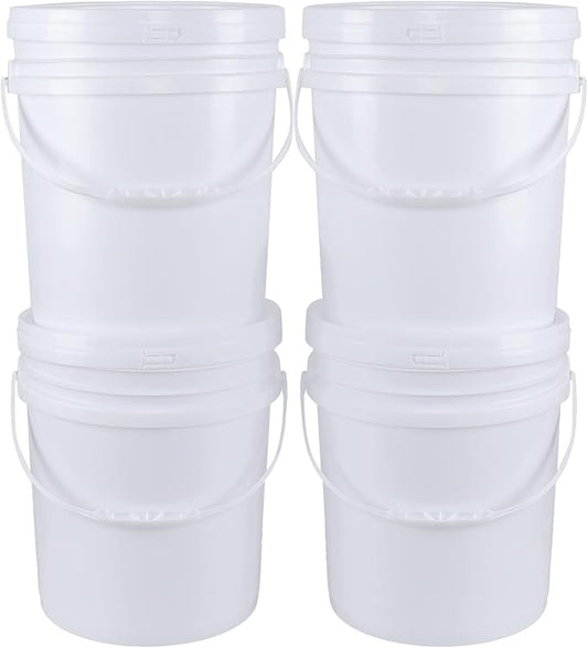 4 Packs Food Grade Airtight Plastic Buckets with Handles, Plastic Pail with Lid, 7 Gallon, White