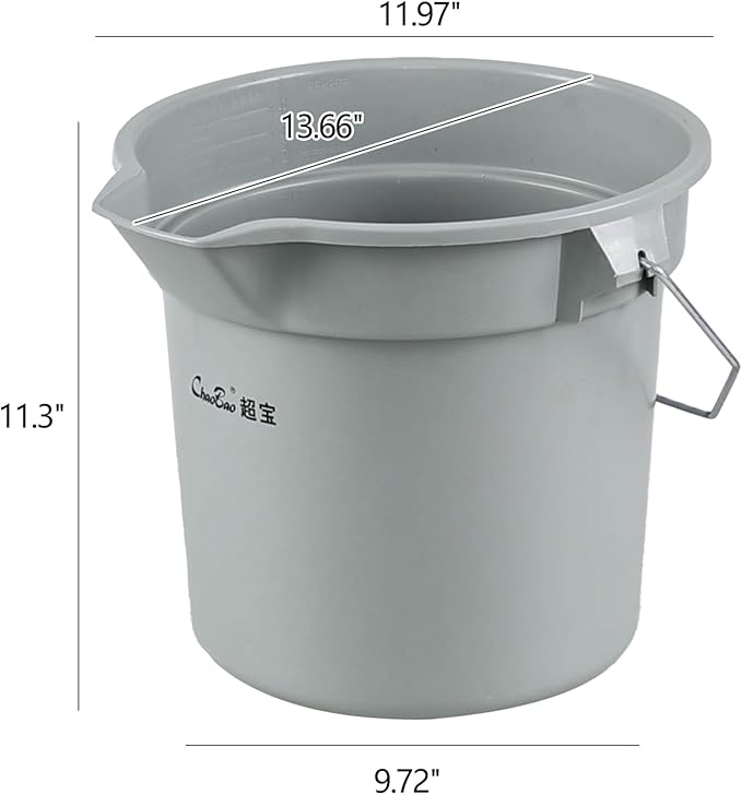 4 Pack Round Utility Bucket with Spout and Handle, 14 Quart Commercial Plastic Cleaning Pail, Grey