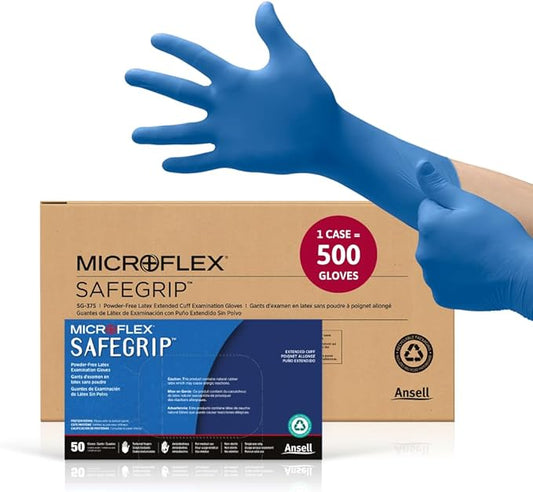 Ansell Microflex SafeGrip SG-375 Extra Thick Disposable Latex Gloves for Life Sciences, Automotive w/Textured Fingertips