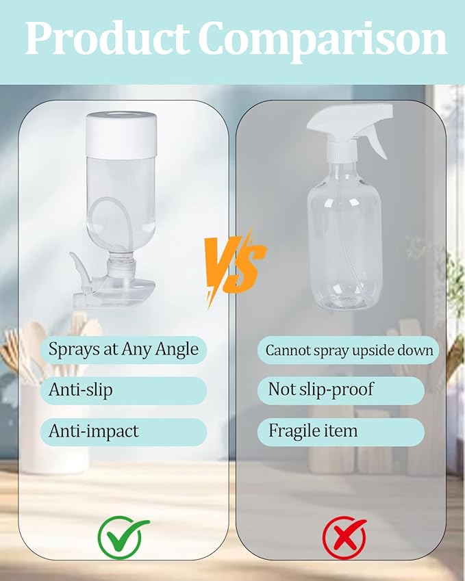 2 Pack 360° Glass Spray Bottles with Silicone Sleeve, 16 oz Empty Refillable Containers with Adjustable Spray Nozzles, Spray Bottles for Hair, Cleaning Solutions and Plants White