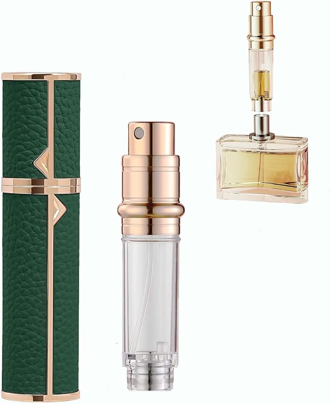 Travel Perfume Bottle Refillable,Perfume Travel Refillable Mini Spray Bottles Leather Cologne Dispenser, Portable Empty Spray Bottle Cologne Dispense Filling Atomizer 5ml (Green)