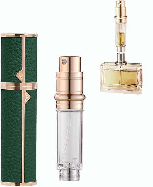 Travel Perfume Bottle Refillable,Perfume Travel Refillable Mini Spray Bottles Leather Cologne Dispenser, Portable Empty Spray Bottle Cologne Dispense Filling Atomizer 5ml (Green)