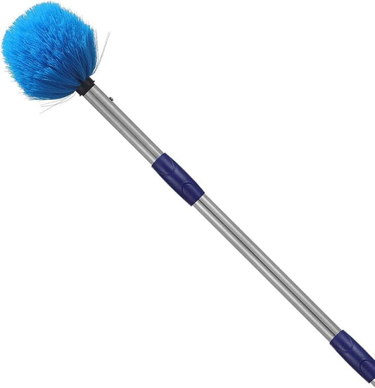 Cobweb Duster with Pole, 4ft Stainless Steel Pole Cobweb Brush with Medium-Stiff Bristles for Walls Beams Shelves Iight Fixtures and Window Screens