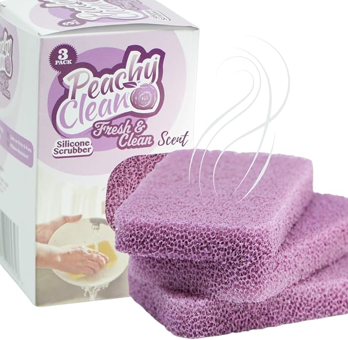 Peachy Clean Silicone Dish Sponge Scrubbers, Fresh & Clean Scent, Non-Scratch, Odor-Resistant, Durable Dish Sponges for Kitchen