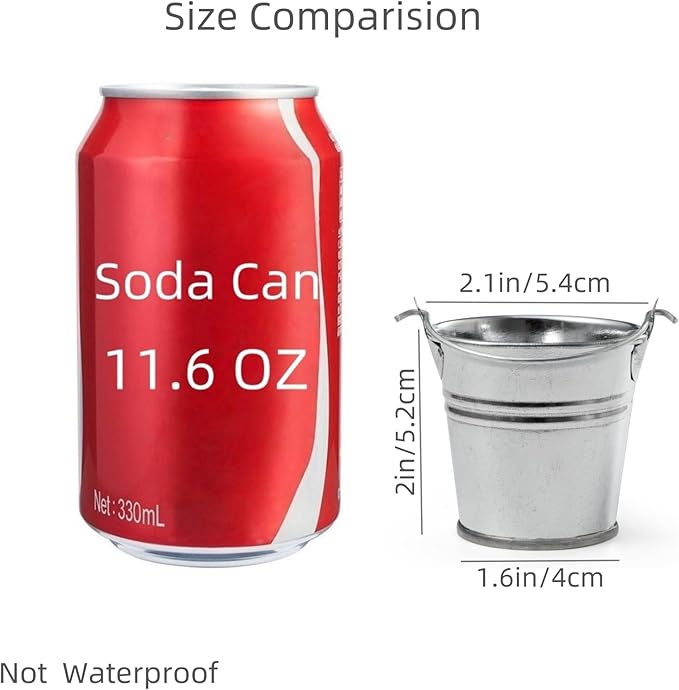 2.1" Galvanized Mini Tin Buckets – 24Pcs Silver Metal Buckets with Handle Best for Party Favors, Bridal Shower and Craft Projects (Silver, 2.1")