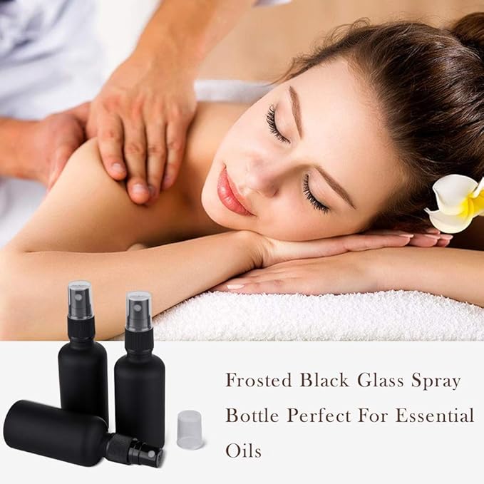 2oz Small Glass Essential Oils Spray Bottles, Fine Mist Frosted Black Spray Bottles (Set Of 3)