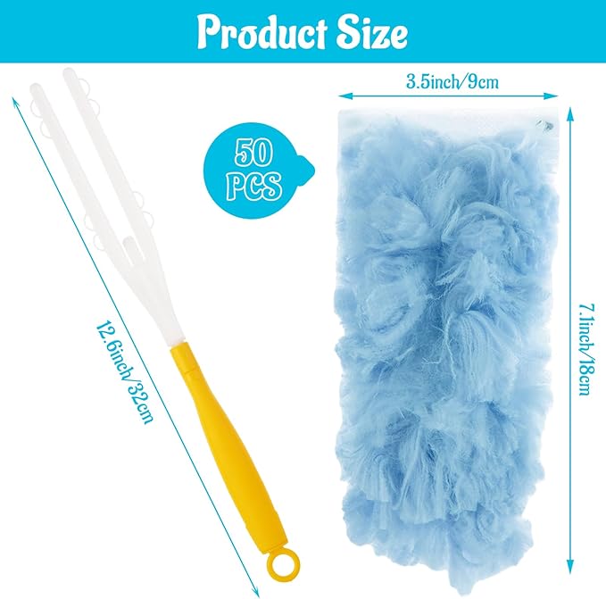 50 Count 360 Heavy Duty Duster Refills Bulk Compatible with Swiffer, Dusting Refills with 1 Handle, Multi Surface Disposable Dusters Refill for Cleaning (Blue)