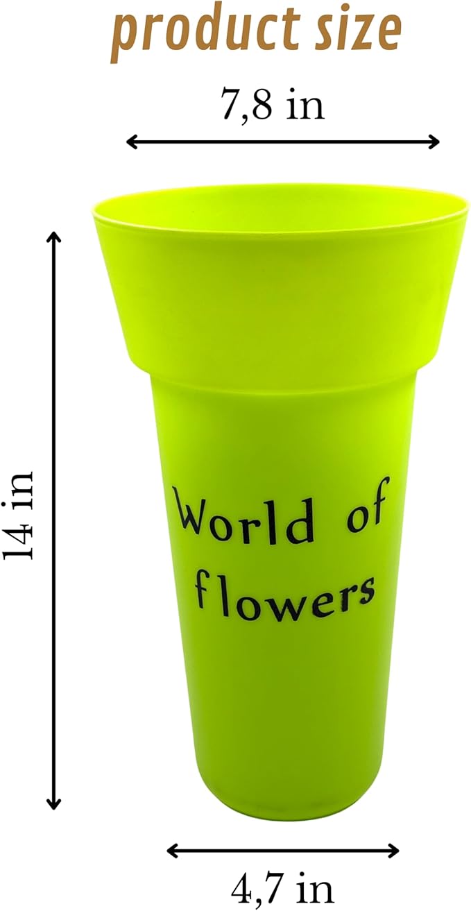 VITAGIR. Set of 6 Buckets for Cut Flowers in Plastic Green Matte Color 14 Inch, Flower Buckets for Flower Bar Ideal for Displaying Flowers in Florist Shop or as Home. (Green)