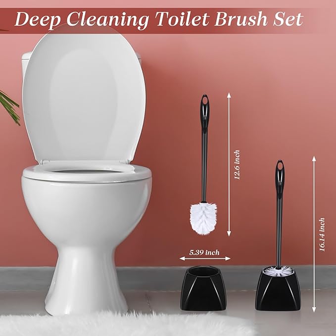 15 Sets Toilet Holder and Brush Set 16.14 Inch Toilet Bowl Cleaner Brush with Caddy Bathroom Scrub Plastic Scrubber with Long Handle for Bathroom Cleaning, Easy to Assemble(Black)