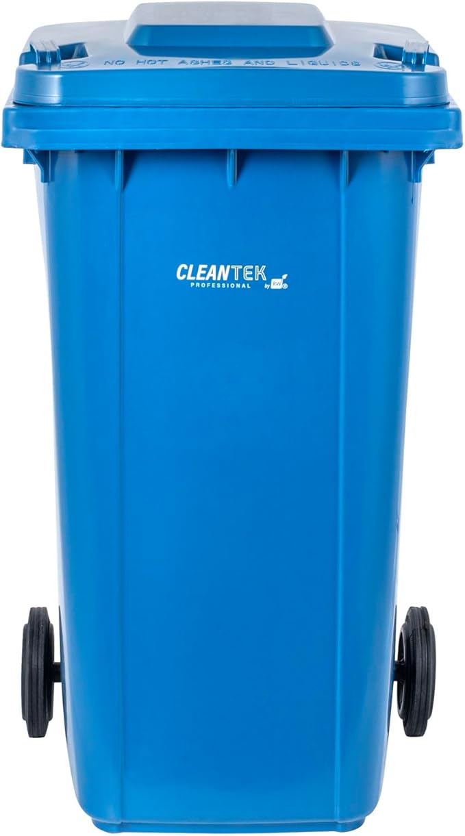 Restaurantware-Clean Tek Professional 64 Gallon Trash Can With Wheels, 1 Garbage Can With Lid - Step-On Attachment Sold Separately, Rectangle, Blue Plastic Dustbin, Long-Lasting, For Outdoor