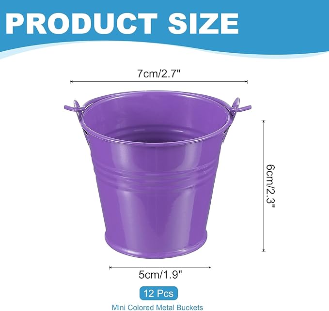 PATIKIL 2.7"x2.3" Small Metal Buckets with Handle, 12 Pcs Mini Galvanized Bucket Colorful Easter Buckets for Crafts Party Favors Decoration, Dark Purple