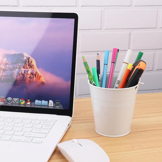 15 Pack 4 Inch White Iron Pail, Metal Buckets with Handle, Easter Bucket,Pencil Holder and Flower Pots, Used to Carry, Store, or Even Plant, by GENHAKON.