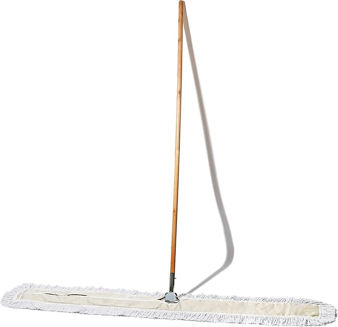 Commercial Dust Mop & Floor Sweeper, 60 in. Dust Mop for Hardwood Floors, Cotton Reusable Dust Mop Head, Wooden Handle, Industrial Dry Mop for Floor Cleaning & Janitorial Supplies