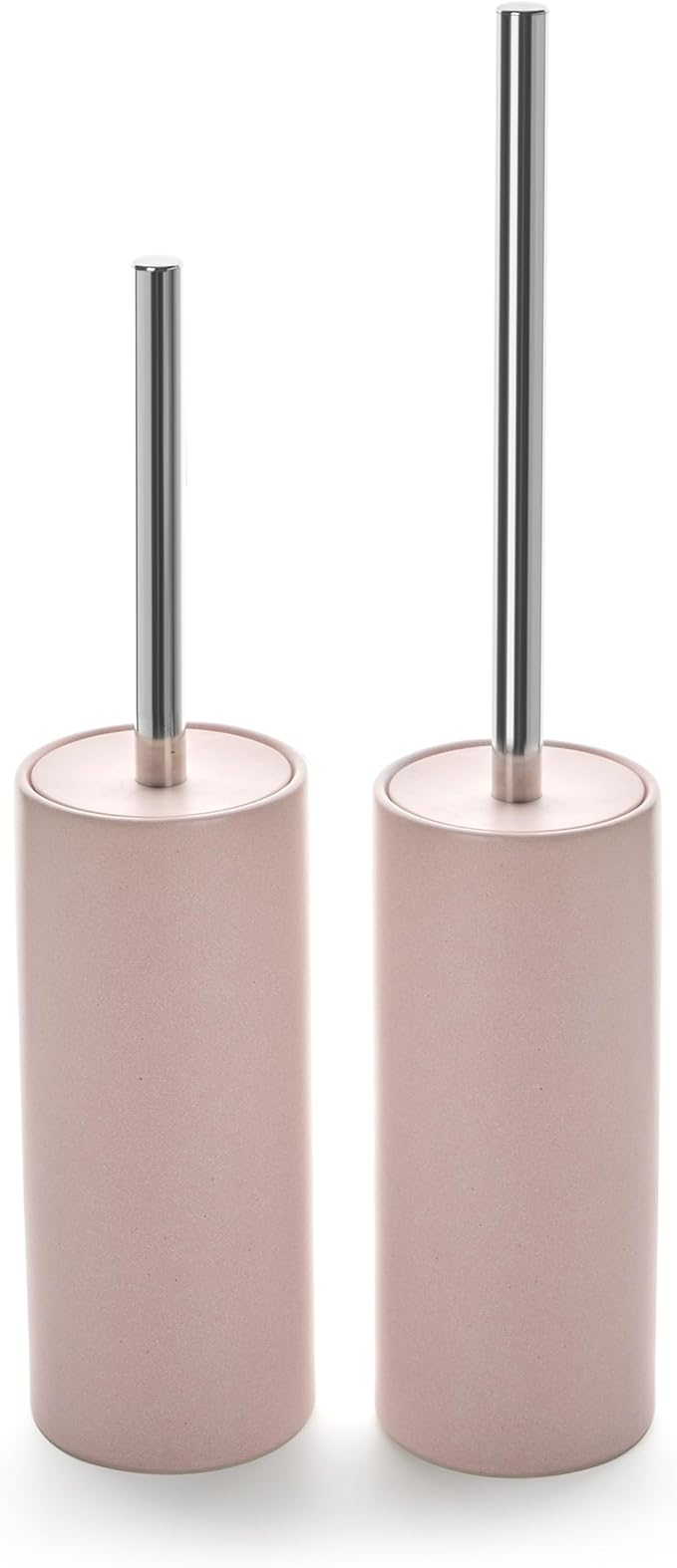 Matt Pink Ceramic Toilet Brush and Holder Set, Freestanding Toilet Bowl Cleaners Brush, Scrubber Brush for Toilet, Bathroom Accessories with Stainless Handle, Deep Cleaning