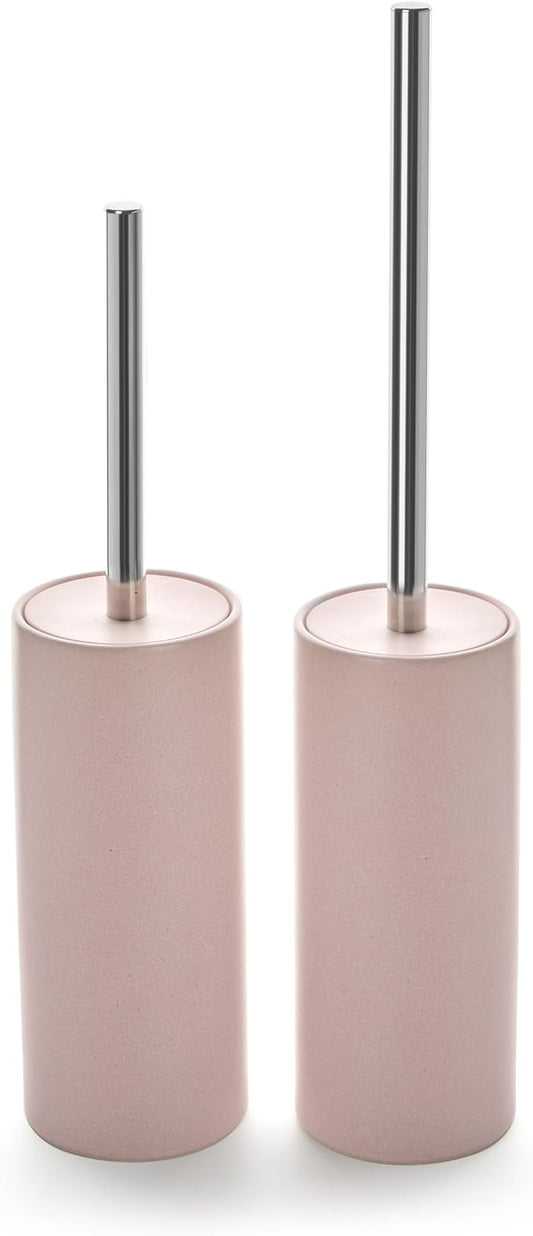 Matt Pink Ceramic Toilet Brush and Holder Set, Freestanding Toilet Bowl Cleaners Brush, Scrubber Brush for Toilet, Bathroom Accessories with Stainless Handle, Deep Cleaning