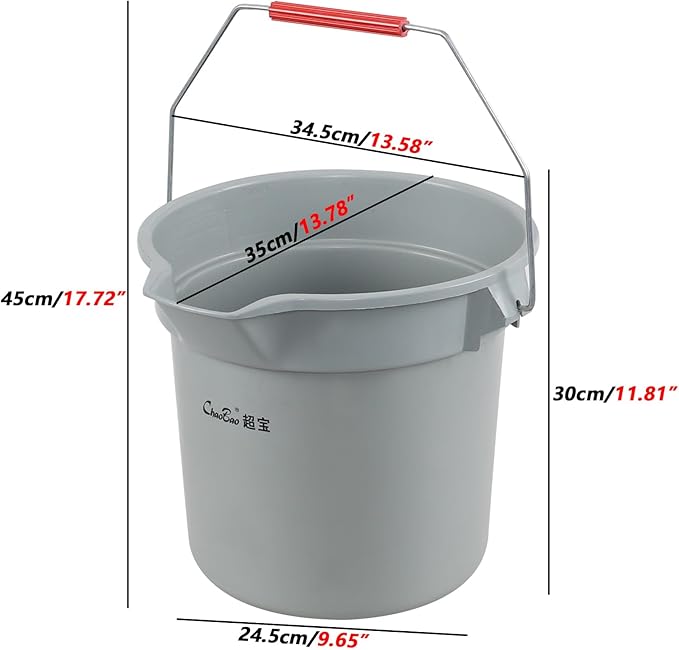 Vcansay 4 Packs Round Bucket with Spout, 14-Quart Cleaning Bucket Plastic, Grey