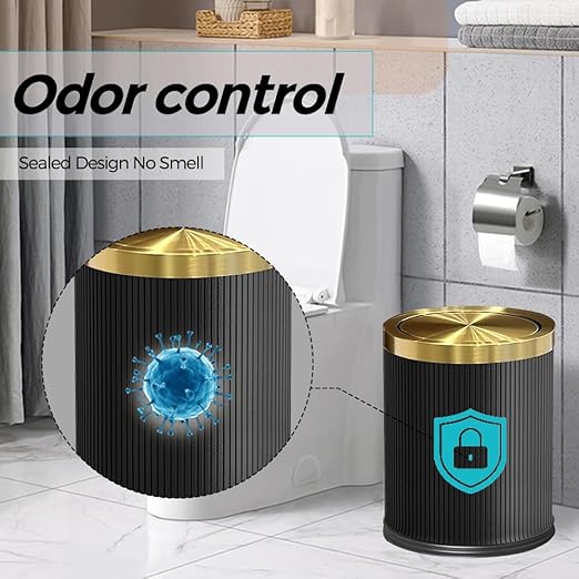 15L/4GAL Black Bathroom Trash can,Gold Bathroom Garbage can with lid，Small Trash Can with Flipping Lid, Garbage cans for Bedroom, Kitchen，Living Room.(15L-Black)