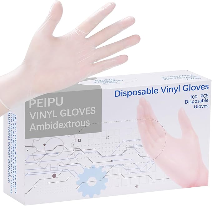 PEIPU Vinyl Disposable Gloves,Powder Free,Cleaning Service Gloves, Latex Free