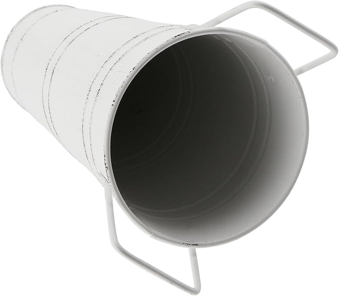 4 Pack 9 Inch Tall Galvanized French Flower Bucket, White Farmhouse Vintage Metal Vases with Handle for Floral Wedding Arrangements