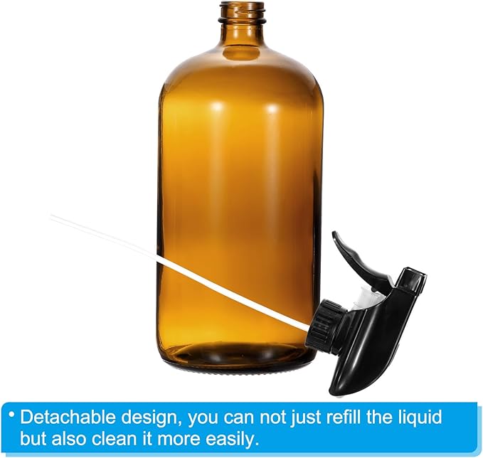 PATIKIL 32oz Glass Spray Bottles, 2pcs Nozzle Leak Proof Empty Water Mist Stream Sprayer for Cleaning Solutions Plants Hair, Clear Black