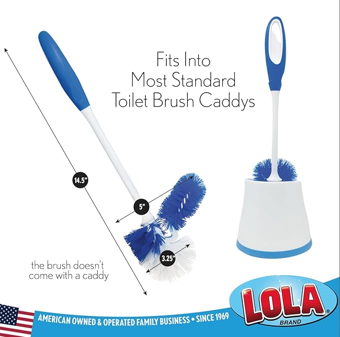 LOLA Classic Toilet Brush w/Under-The-Rim Scrubber, 24 Pack, Deep Cleans The Entire Toilet Bowl, Non-Slip Handle w/Rubber Comfort Grip