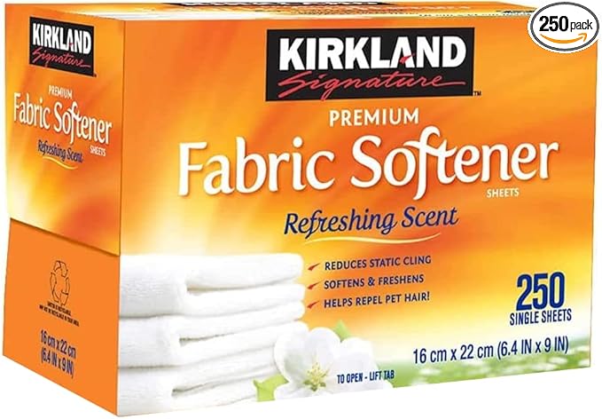 Kirkland Signature Fabric Softener Sheets, Refreshing Scent, 250 Count
