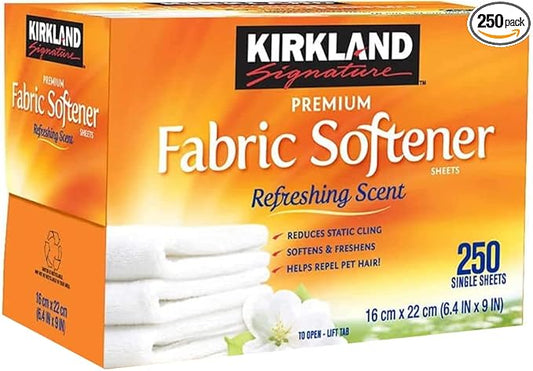 Kirkland Signature Fabric Softener Sheets, Refreshing Scent, 250 Count