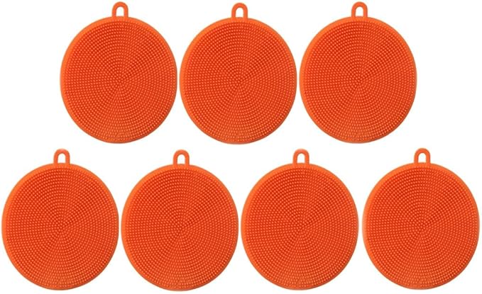 7 PCS Silicone Dish Scrubber, Kitchen Sponges, Silicone Sponge,Dish Brush, Dish sponges, Silicone Sponge Dish Sponges, Kitchen Sponge Double Sided Cleaning Sponges (orange)