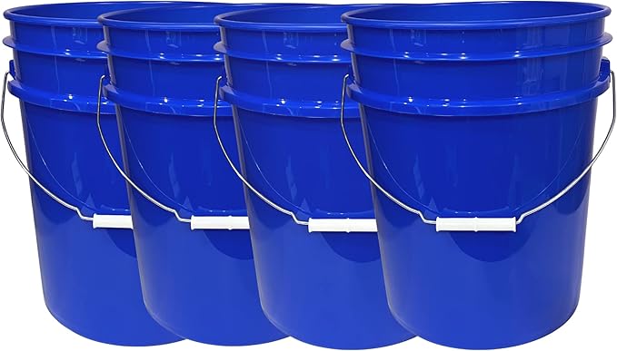 House Naturals 5 Gallon Food Storage Grade Plastic Bucket - Made in USA (Pack of 4 Buckets)